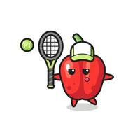 personnage de dessin animé de poivron rouge en tant que joueur de tennis vecteur