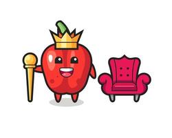 Mascotte de dessin animé de poivron rouge en roi vecteur