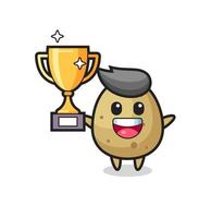 l'illustration de dessin animé de pomme de terre est heureuse de tenir le trophée d'or vecteur