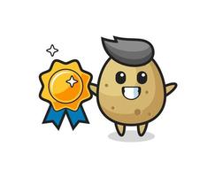 illustration de mascotte de pomme de terre tenant un badge doré vecteur