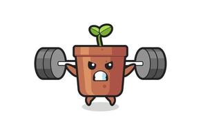 dessin animé de mascotte de pot de plante avec une barre vecteur