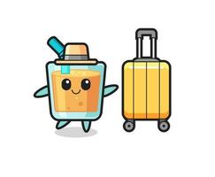 illustration de dessin animé de jus dorange avec des bagages en vacances vecteur