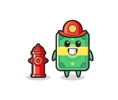 personnage mascotte de l'argent en tant que pompier vecteur