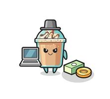 illustration de mascotte de milkshake en tant que pirate informatique vecteur