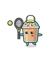 personnage de dessin animé de milkshake en tant que joueur de tennis vecteur