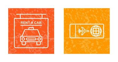 location une voiture et avion des billets icône vecteur