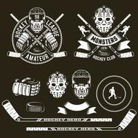 logos de hockey, tête de joueur, masque de gardien de but vecteur