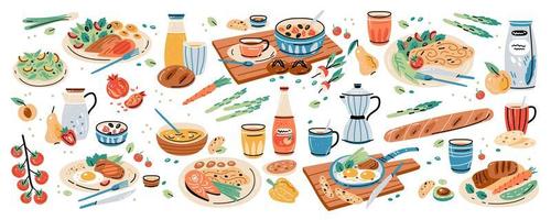 repas servi dans l'assiette. ensemble d'aliments sains vecteur