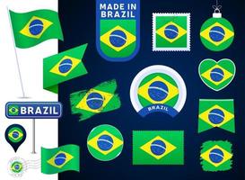 collection de vecteurs de drapeau du brésil. grand ensemble d'éléments de conception de drapeau national vecteur