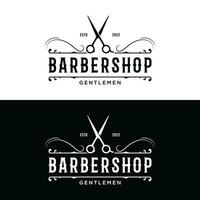 rétro ancien salon de coiffure la Coupe de cheveux et se raser logo modèle avec la Coupe de cheveux équipement conception. logo pour entreprise, emblème, étiqueter, coiffeur et badge. vecteur