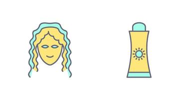 écran solaire crème et cheveux frisé icône vecteur