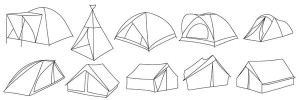 ensemble de griffonnage tentes. main tiré camp tente contour. vecteur illustraiton.