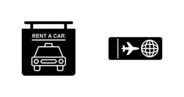 location une voiture et avion des billets icône vecteur