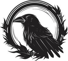 corbeau silhouette monochrome badge élégant noir oiseau crête vecteur