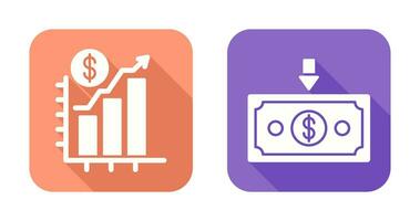 graphique en haut et argent vers le bas icône vecteur