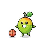 illustration de dessin animé de mangue joue au basket-ball vecteur