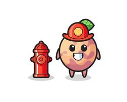 personnage mascotte de pluot fruit en pompier vecteur