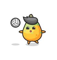 Caricature de caractère de papaye joue au volley-ball vecteur