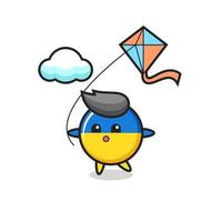 l'illustration de la mascotte de l'insigne du drapeau de l'ukraine joue au cerf-volant vecteur
