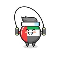 Caricature de personnage d'insigne de drapeau des Émirats Arabes Unis avec corde à sauter vecteur