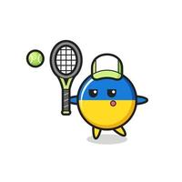 personnage de dessin animé de l'insigne du drapeau ukrainien en tant que joueur de tennis vecteur