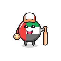 personnage de dessin animé de l'insigne du drapeau des EAU en tant que joueur de baseball vecteur