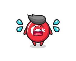 illustration de dessin animé d'insigne de drapeau de turquie avec le geste de pleurer vecteur