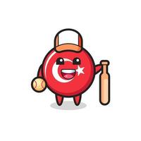 personnage de dessin animé de l'insigne du drapeau de la Turquie en tant que joueur de baseball vecteur