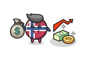 illustration d'insigne de drapeau de la norvège dessin animé tenant un sac d'argent vecteur