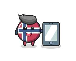 drapeau de la norvège, insigne, illustration, dessin animé, tenue, a, smartphone vecteur