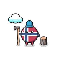 Caricature de caractère de l'insigne du drapeau norvégien en tant que bûcheron vecteur