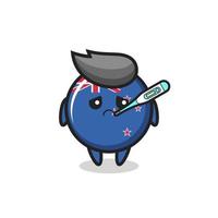 personnage mascotte insigne du drapeau de la nouvelle-zélande avec fièvre vecteur