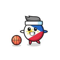 illustration du dessin animé insigne du drapeau philippin joue au basket-ball vecteur