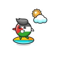 illustration du dessin animé insigne du drapeau palestinien faire du surf sur la plage vecteur