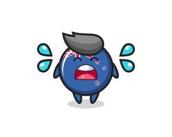 illustration de dessin animé d'insigne de drapeau de la nouvelle-zélande avec un geste de pleurs vecteur