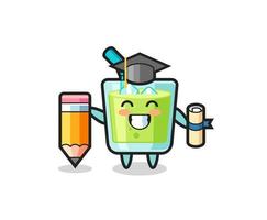 Le dessin animé d'illustration de jus de melon est l'obtention du diplôme avec un crayon géant vecteur