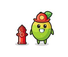 personnage mascotte de mangue en pompier vecteur