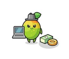 illustration de mascotte de mangue en tant que pirate informatique vecteur