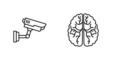 Sécurité caméra et cerveau icône vecteur