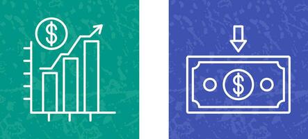 graphique en haut et argent vers le bas icône vecteur