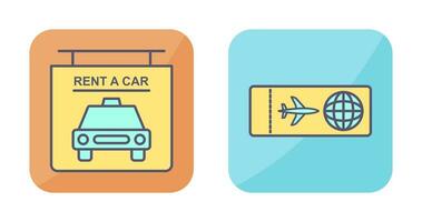 location une voiture et avion des billets icône vecteur