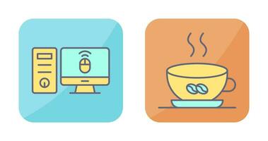 bureau ordinateur et café tasse icône vecteur