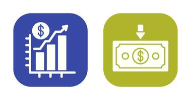graphique en haut et argent vers le bas icône vecteur
