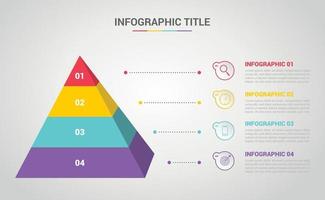 Modèle d'infographie pyramidale 3d avec 4 étapes ou processus pour les bannières vecteur