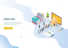 concept de vote en ligne 3d isométrique avec des personnes en file d'attente vecteur