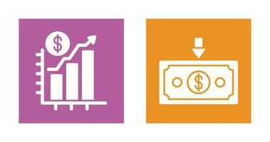 graphique en haut et argent vers le bas icône vecteur