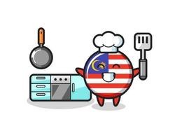 illustration de caractère d'insigne de drapeau de la malaisie en tant que chef cuisine vecteur
