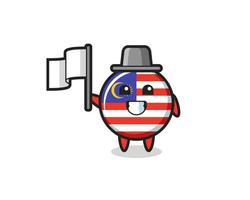 personnage de dessin animé de l'insigne du drapeau de la malaisie tenant un drapeau vecteur