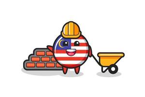 personnage de dessin animé de l'insigne du drapeau de la malaisie en tant que constructeur vecteur