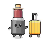 illustration de dessin animé de rouge à lèvres avec des bagages en vacances vecteur